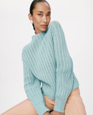 Petite Pointelle Mock Neck Sweater