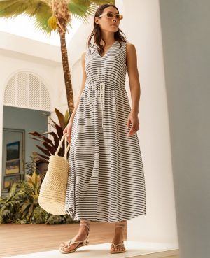 Haven Well Within Cotton Blend Textured Stripe Midi Dress