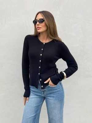 Oraya Button Down Sweater in Black